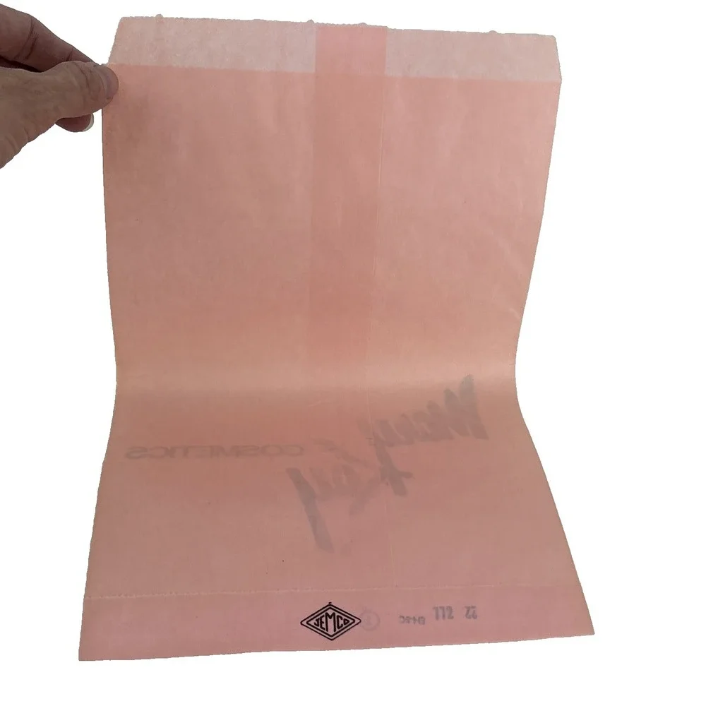 Vintage Mary Kay Cosmetics 60s 70s Pink Paper Makeup Bag Black Logo 30 Total
